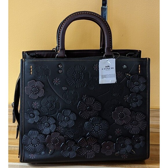 Coach Black Floral Satchel - Picture 3 of 16